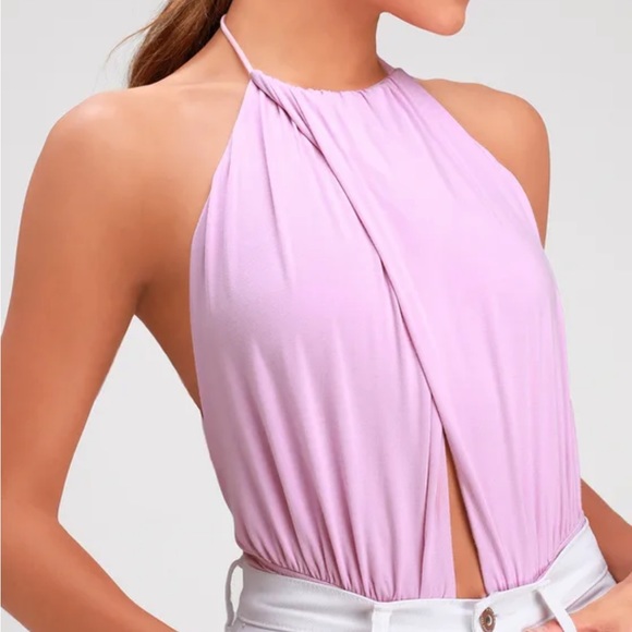 Lulus Tops - Mauve Pink Backless Halter Bodysuit